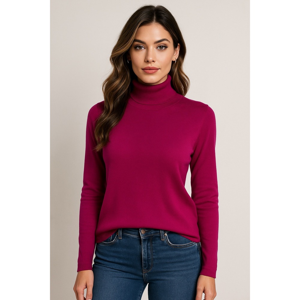Burgundy Turtleneck Sweater Womens 2X Knit Cozy Minimalist Coastal Layering Y2K